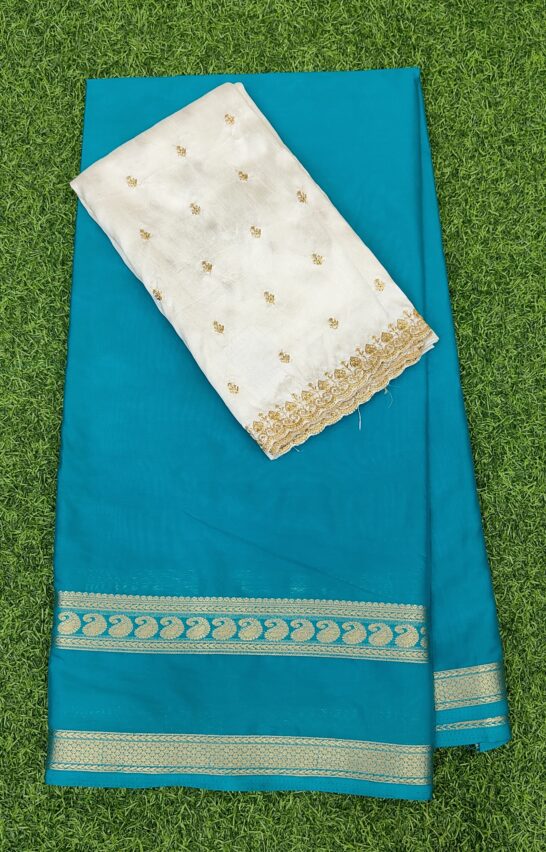 Semi crepe silk saree work blouse combo offer