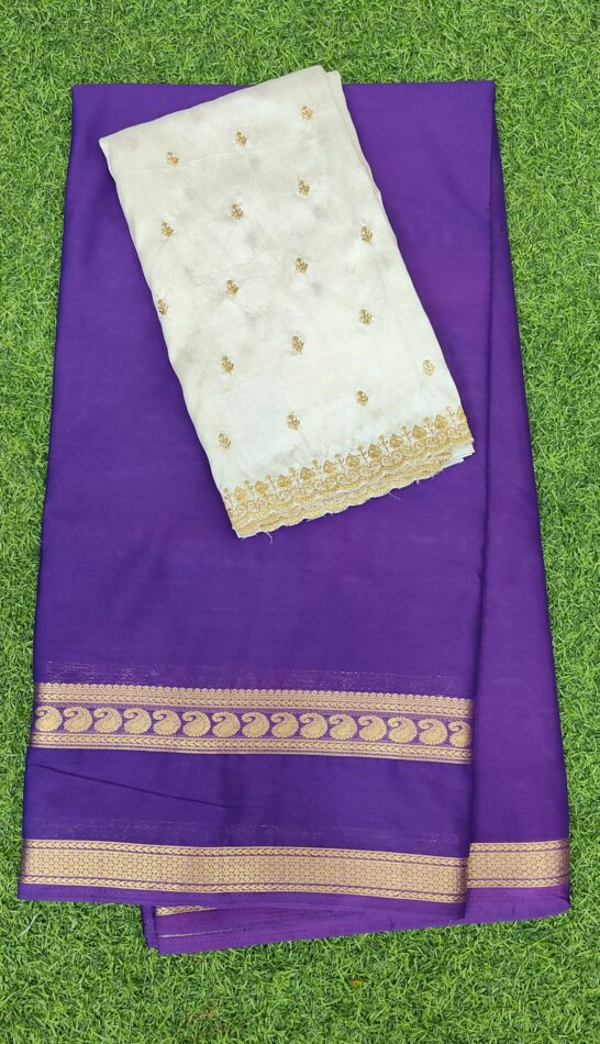 Semi crepe silk saree work blouse combo offer