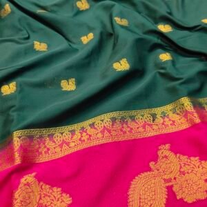 Green Semi Creap Silk Sarees