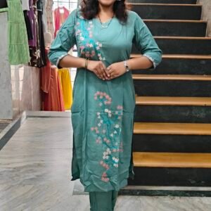 Mull Cotton Dress - Teal Green
